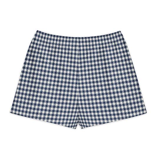 Azure House Gingham Cotton Boyfriend Shorts — back view with gingham print