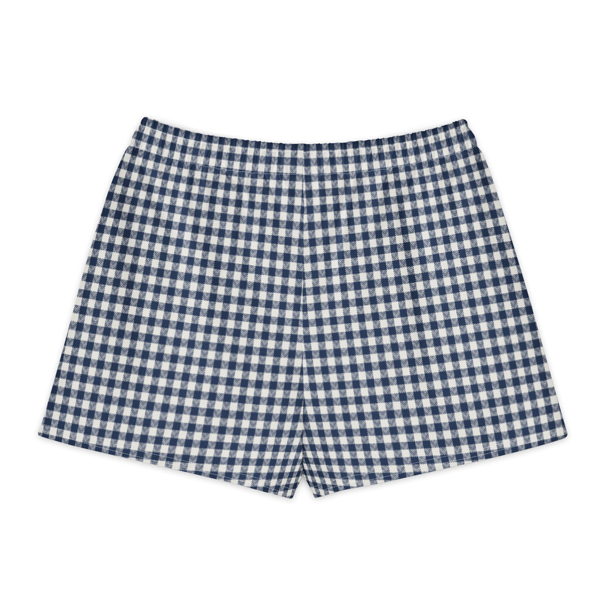 Azure House Gingham Cotton Boyfriend Shorts — back view with gingham print