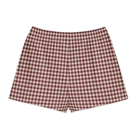 Crimson House Gingham Cotton Boyfriend Shorts — back view with gingham print