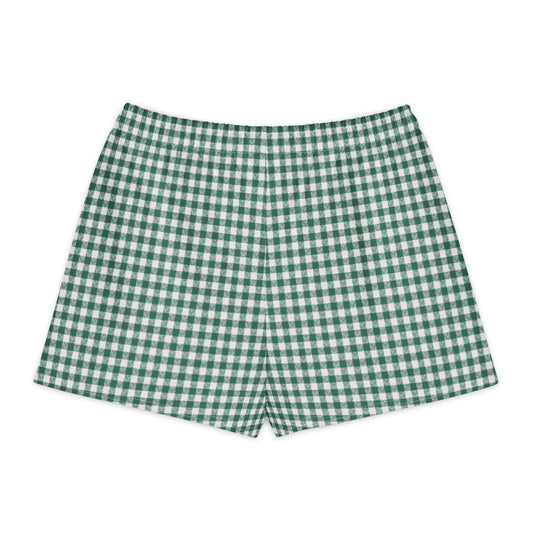 Emerald House Gingham Cotton Boyfriend Shorts — back view with gingham print