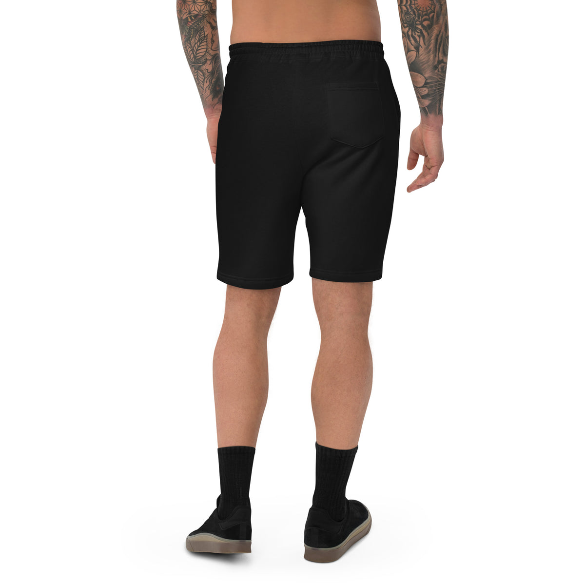 Azure House Collegiate Fleece Shorts — black back mockup