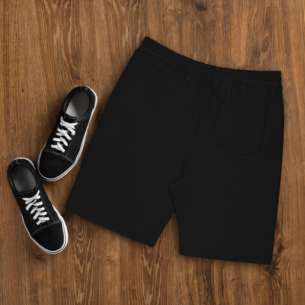 Emerald House Collegiate Fleece Shorts — black back mockup