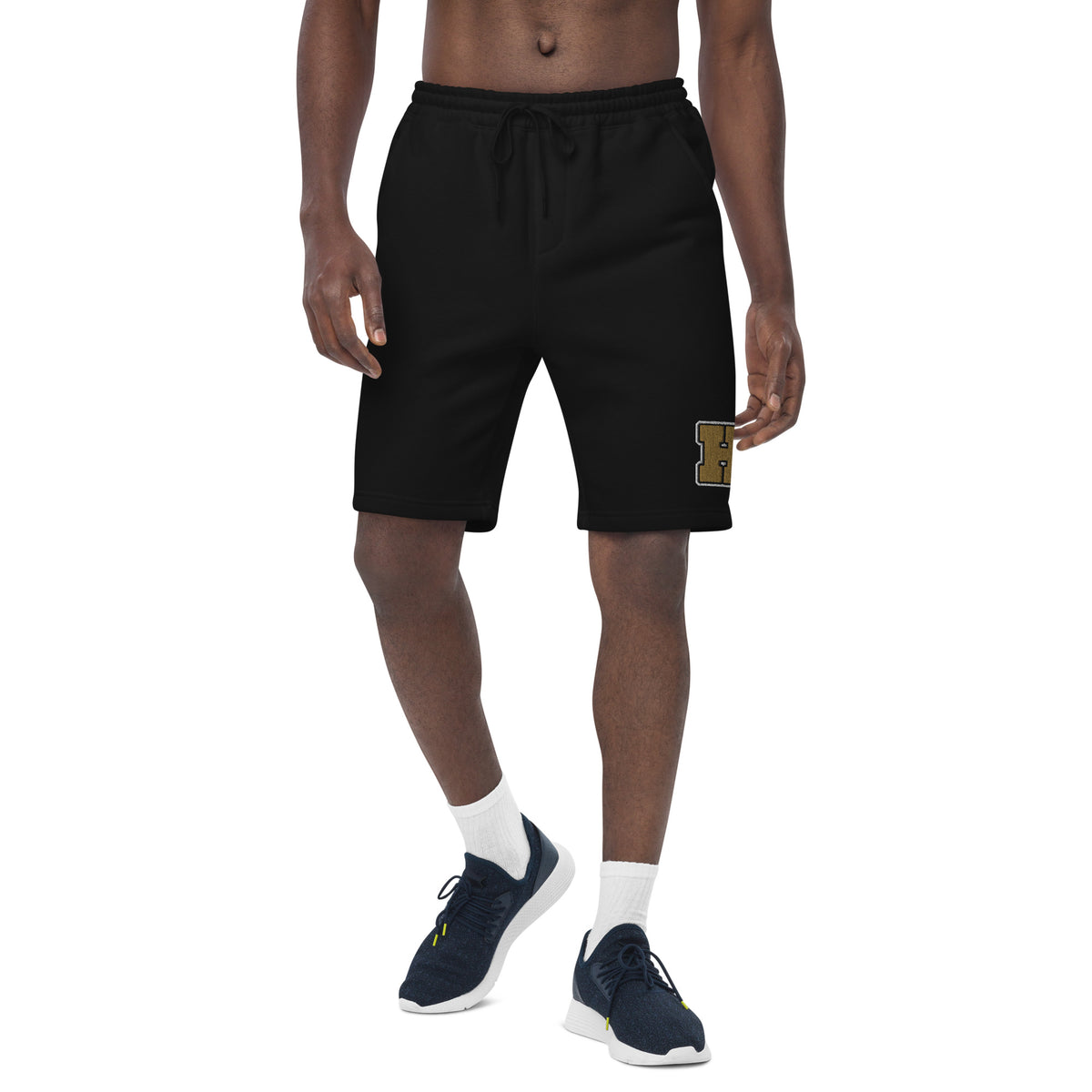 Golden House Collegiate Fleece Shorts — black front mockup