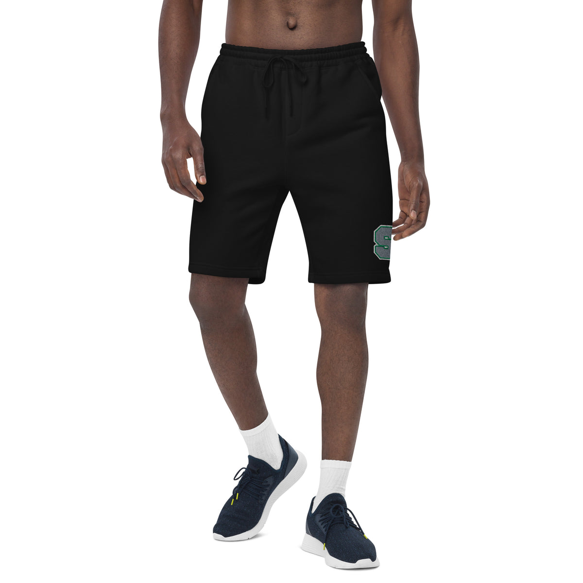 Emerald House Collegiate Fleece Shorts — black front mockup