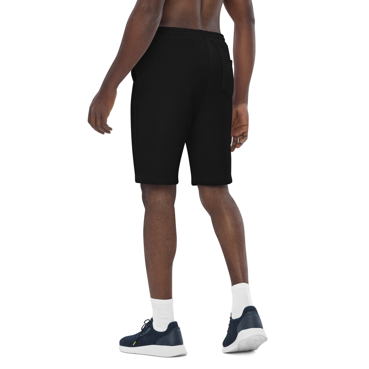 Emerald House Collegiate Fleece Shorts — black left back mockup