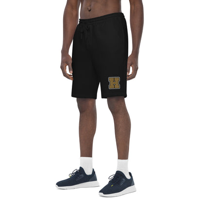 Golden House Collegiate Fleece Shorts — black left front mockup