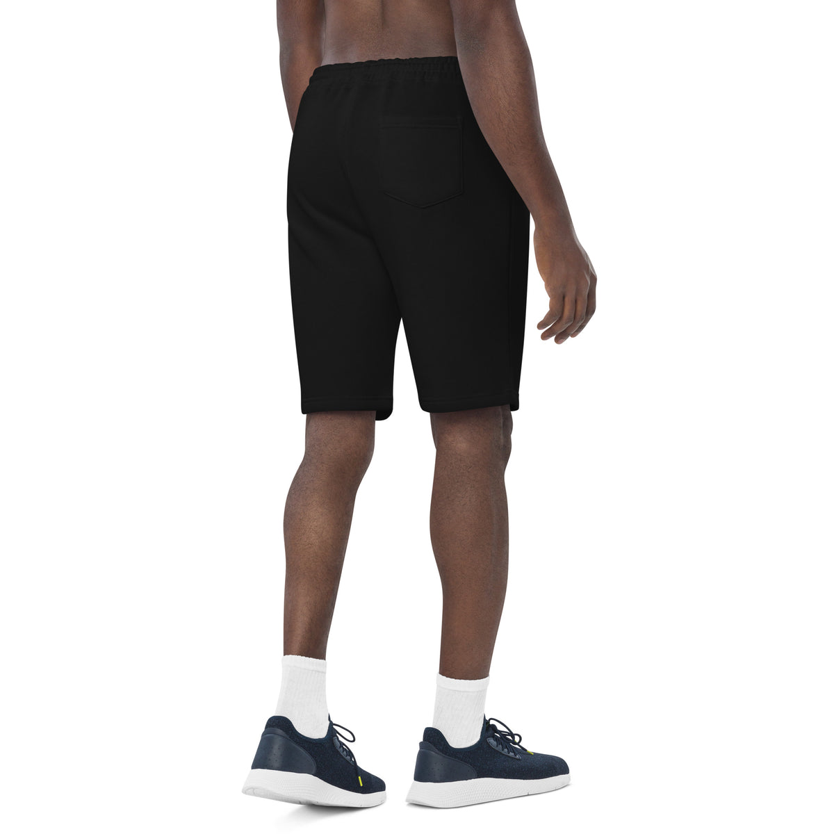 Emerald House Collegiate Fleece Shorts — black right back mockup