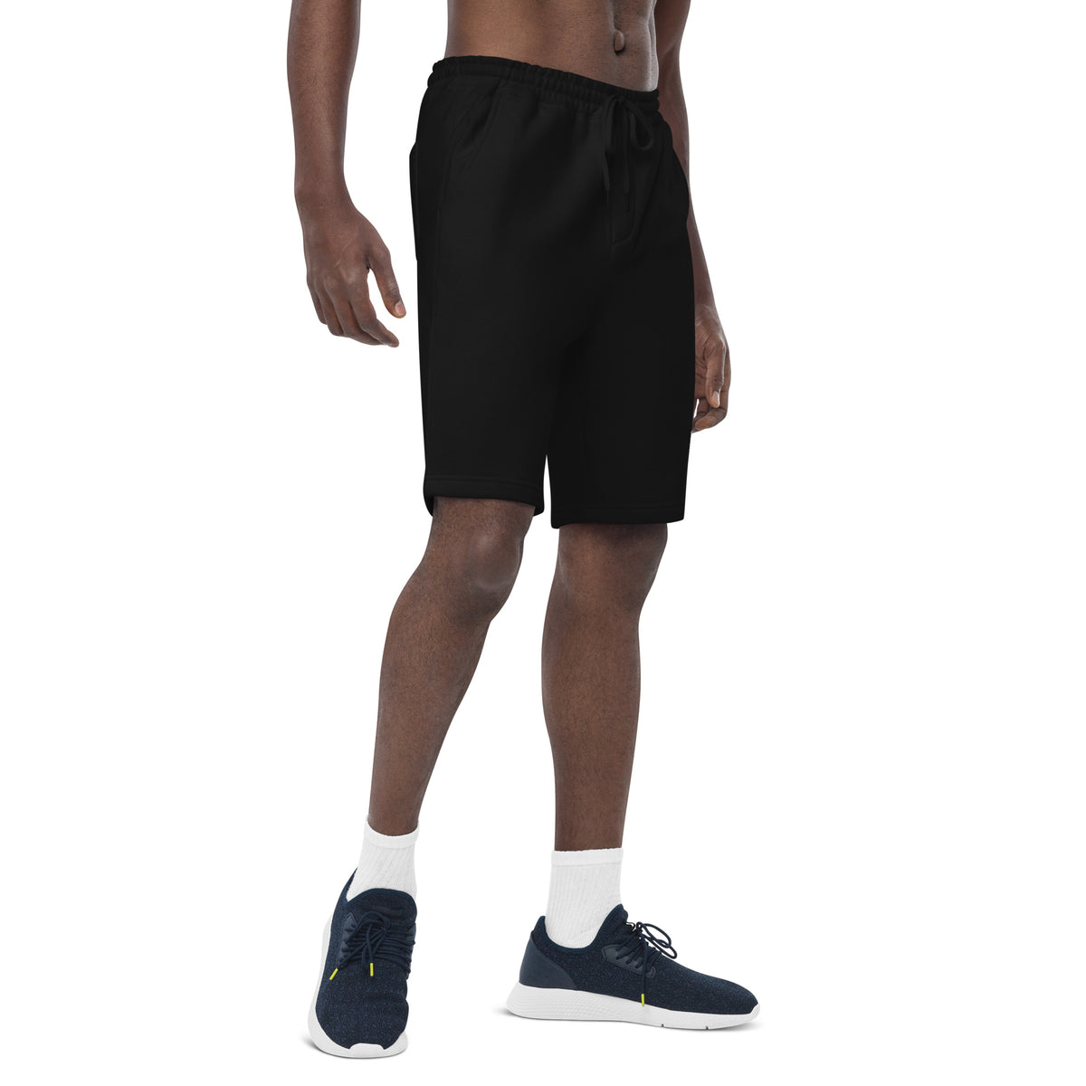 Emerald House Collegiate Fleece Shorts — black right front mockup