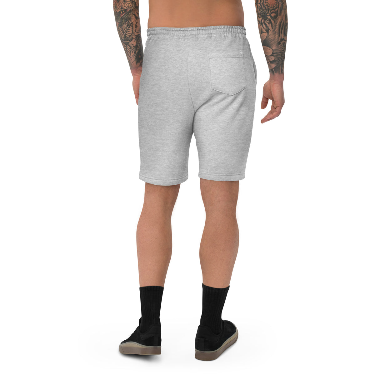 Golden House Collegiate Fleece Shorts — heather grey back mockup