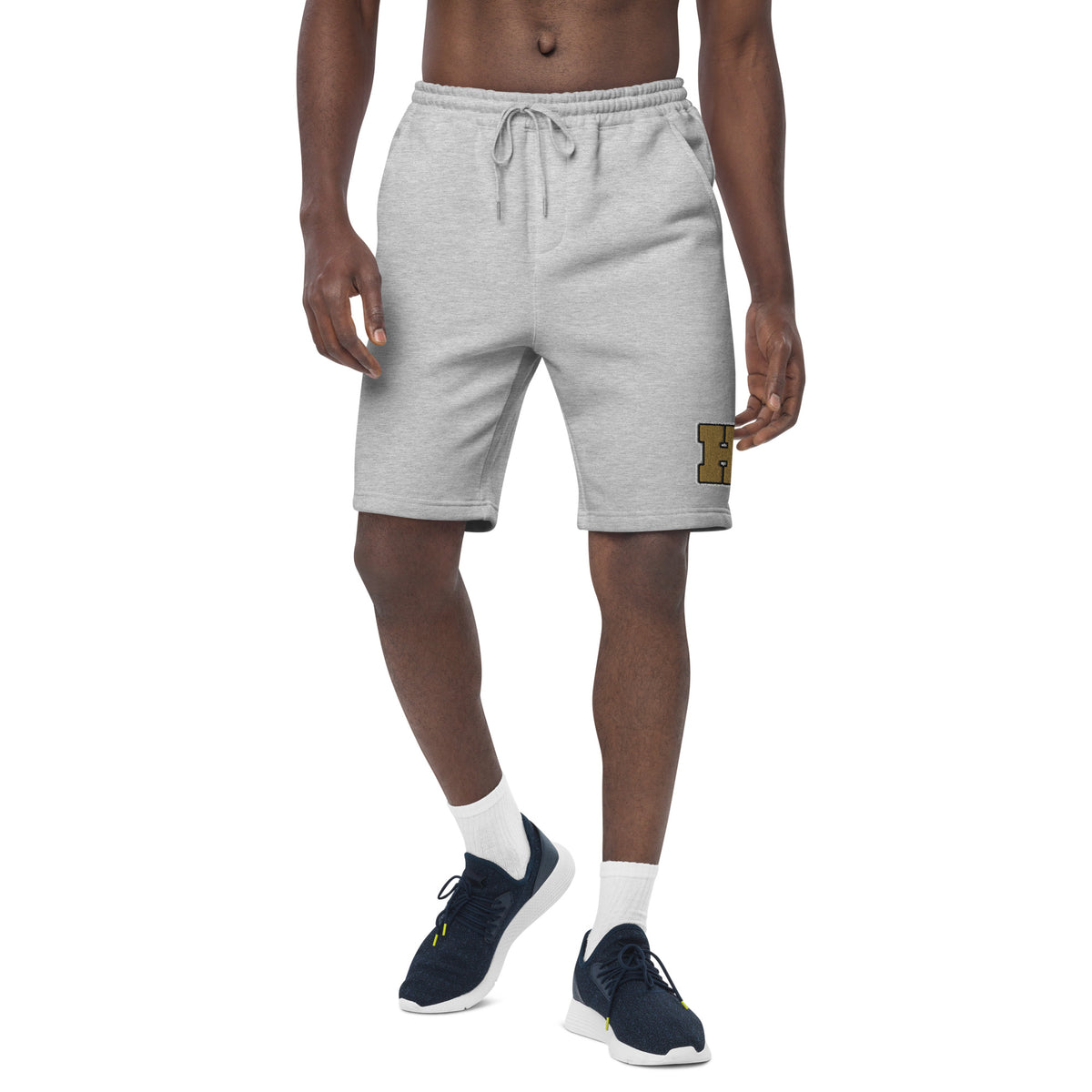 Golden House Collegiate Fleece Shorts — heather grey front mockup