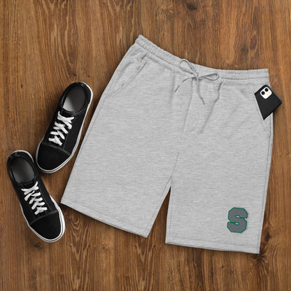 Emerald House Collegiate Fleece Shorts — heather grey front mockup