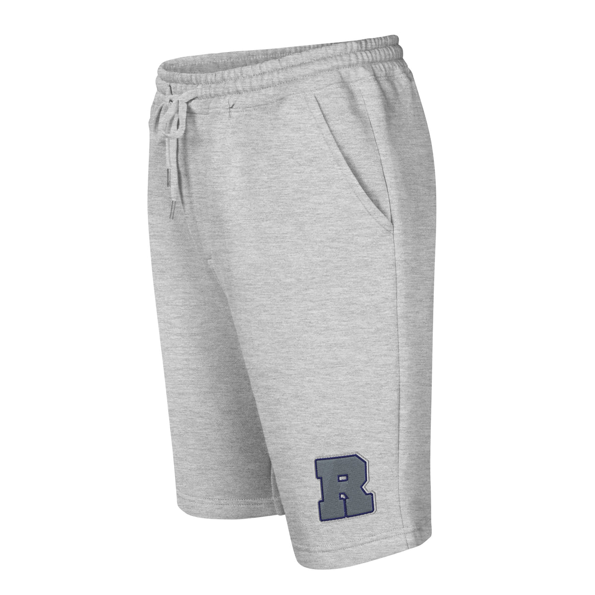 Azure House Collegiate Fleece Shorts — heather grey left front mockup