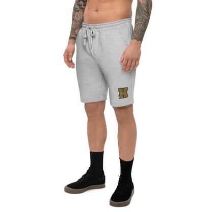 Golden House Collegiate Fleece Shorts — heather grey left front mockup