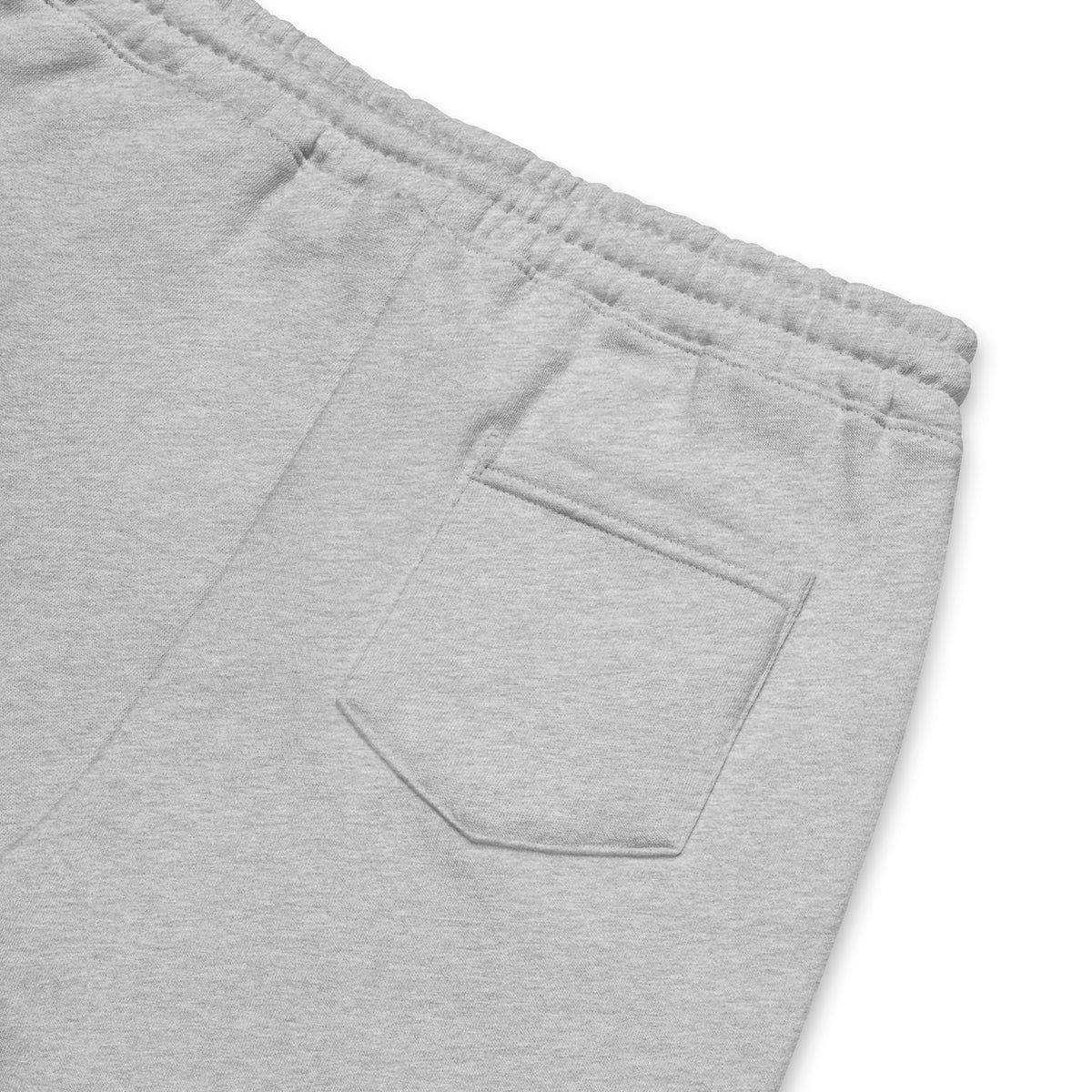 Emerald House Collegiate Fleece Shorts — heather grey product details mockup